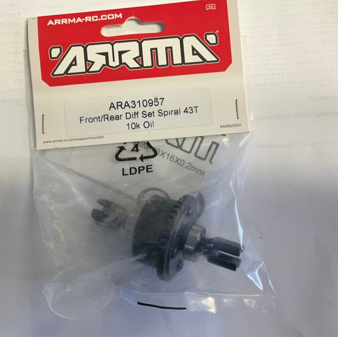 ARRMA Front Rear Diff Set, Spiral 43T 10k Oil