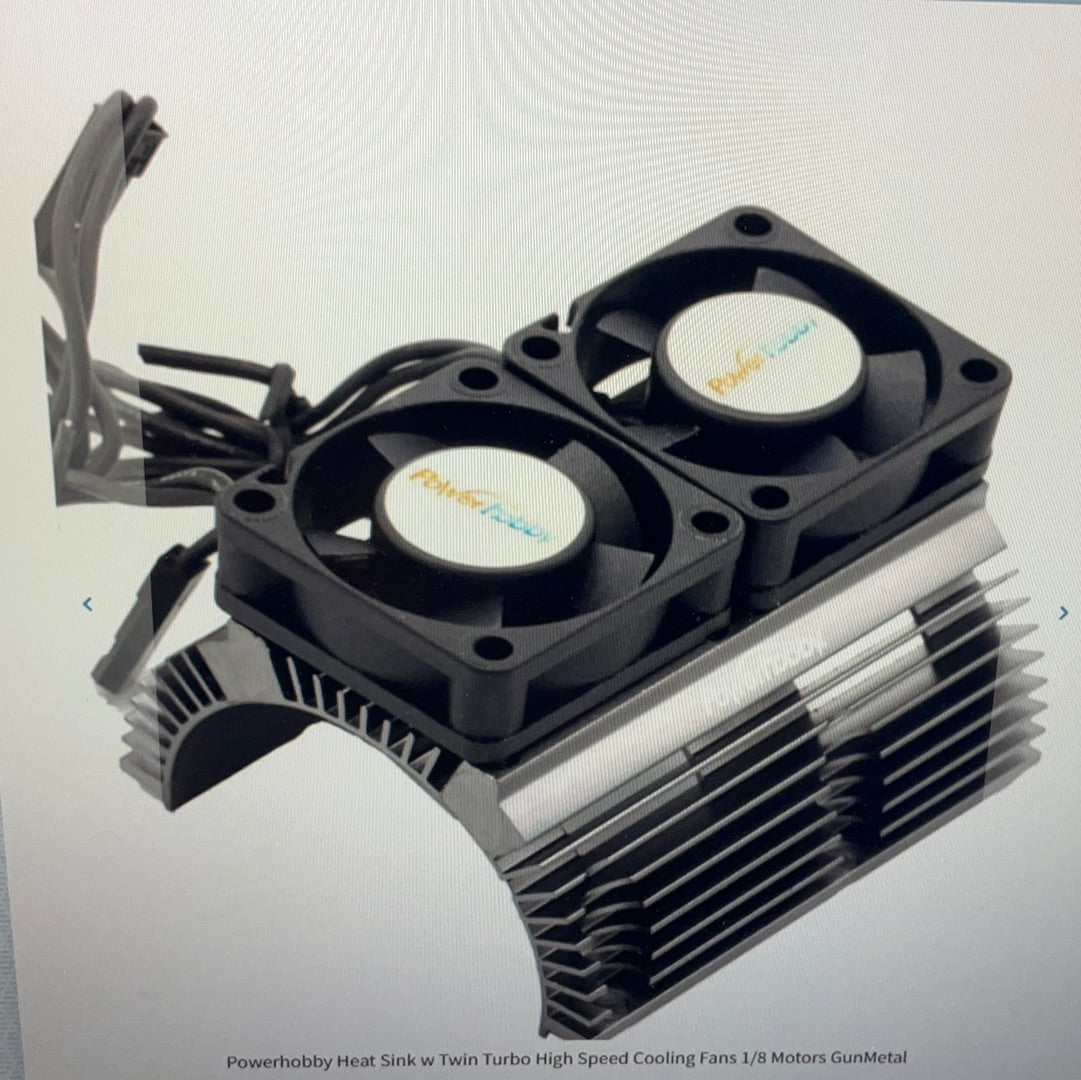 Powerhobby Heat Sink w Twin Turbo High Speed Cooling Fans 1/8 Motors GunMetal