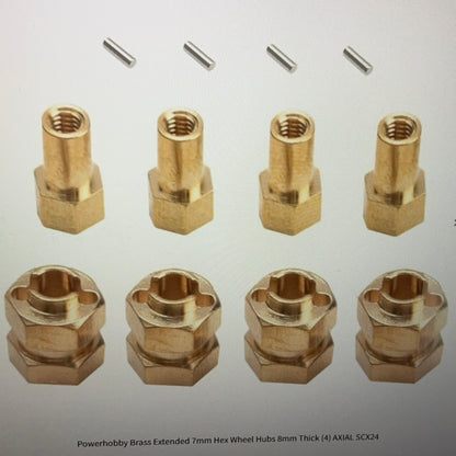 Powerhobby Brass Extended 7mm Hex Wheel Hubs 8mm Thick (4) AXIAL SCX24