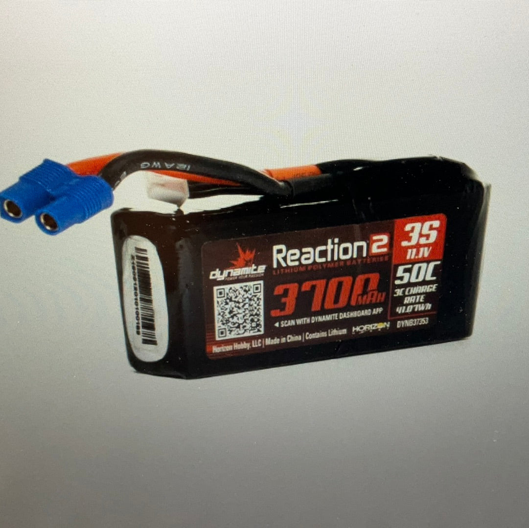 Spektrum 11.1V 3700mAh 3S 50C Reaction 2 LiPo Battery: EC3
