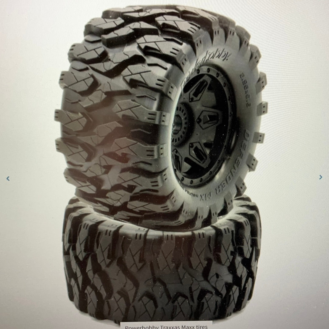 Powerhobby Defender MX Belted All Terrain Tires Mounted 17mm FOR Traxxas Maxx SKIP TO THE END OF THE IMAGES GALLERY