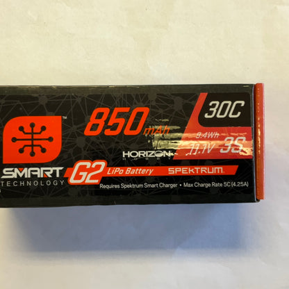 SPEKTRUM 11.1V 850mAh 3S 30C Smart G2 LiPo Battery: IC2