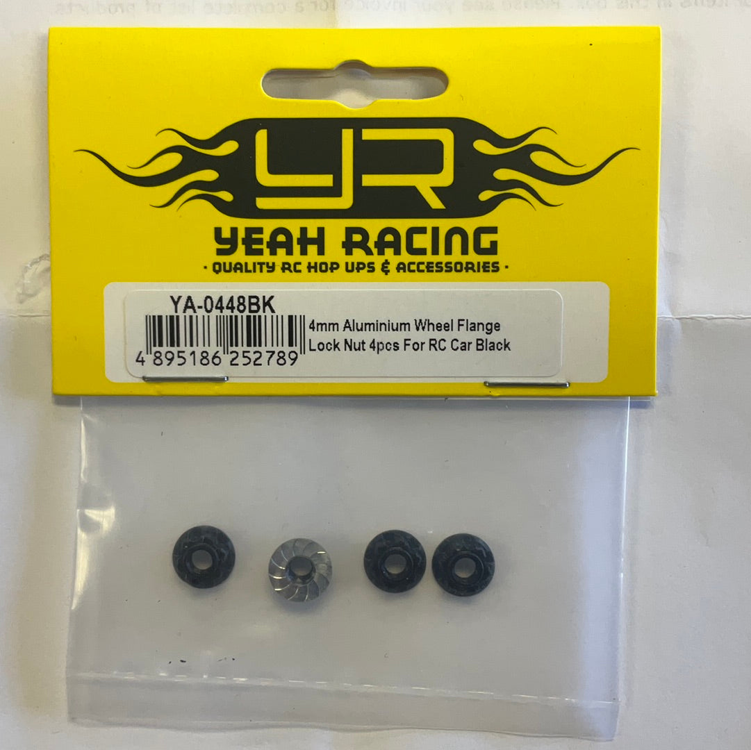 Yeah Racing 4mm Aluminum Serrated Wheel Lock Nut (4) (Black)