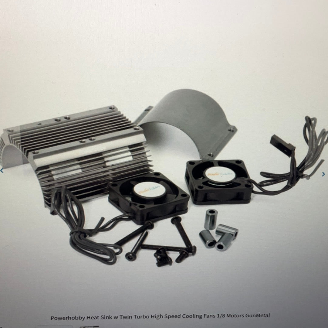 Powerhobby Heat Sink w Twin Turbo High Speed Cooling Fans 1/8 Motors GunMetal