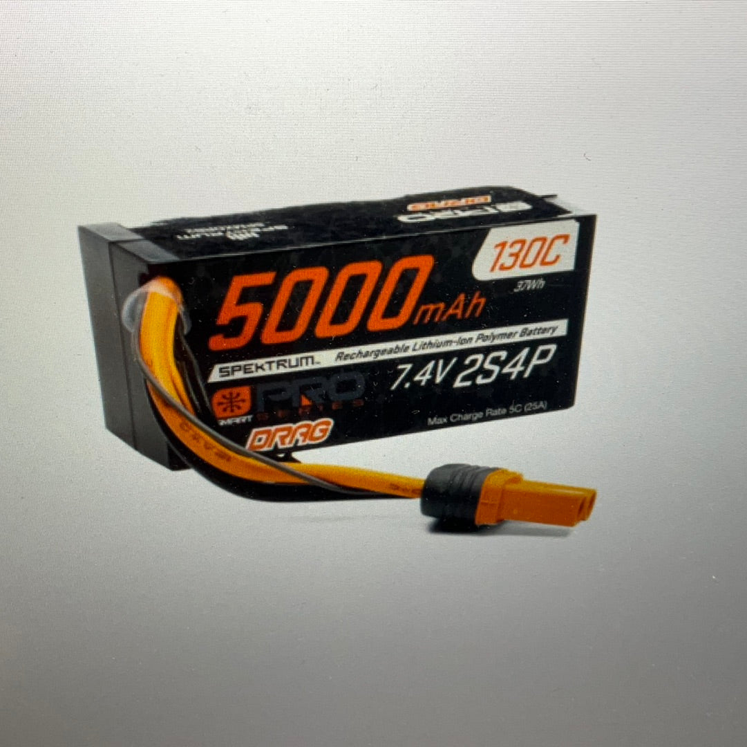 SPEKTRUM 7.4V 5000mAh 2S 130C Smart No Prep Drag LiPo Battery: IC5