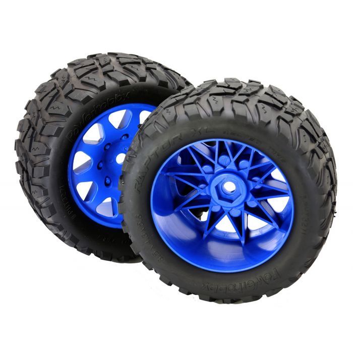 Powerhobby Raptor XL Belted Tires Viper Wheels (4) Arrma Kraton Outcast 8S BLUE