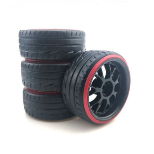 Powerhobby 1/10 Drift Car Mounted Tires / Wheels (4) Red / Black PY943