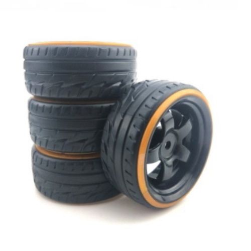 Powerhobby 1/10 Drift Car Mounted Tires / Wheels (4) Orange / Black PY956