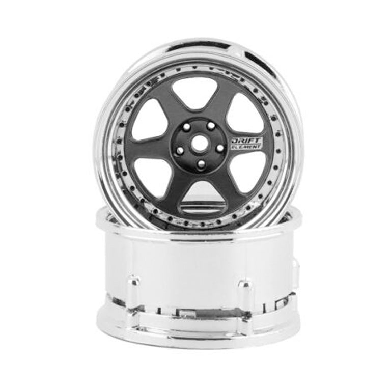 DS Racing Element 6 Spoke Drift Wheels (Black &amp; Chrome w/Gold Rivets) (2) (Adjustable Offset) w/12mm Hex