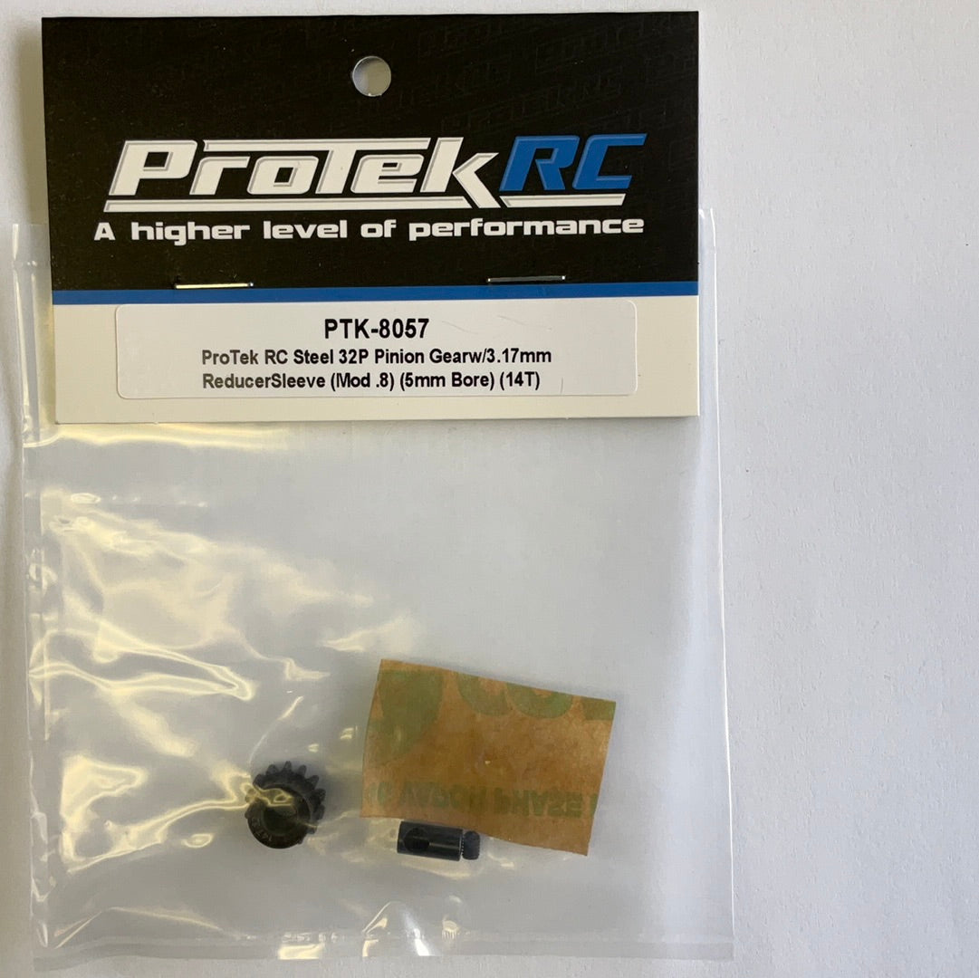 ProTek RC Steel 32P Pinion Gear w/3.17mm Reducer Sleeve (Mod .8) (5mm Bore) (14T)