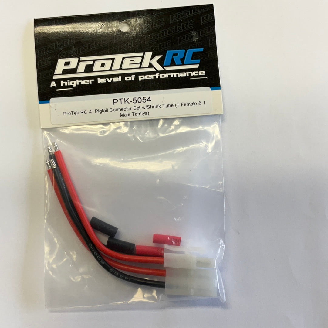 ProTek RC 4&quot; Pigtail Connector Set w/Shrink Tube (1 Female &amp; 1 Male Tamiya) (14awg)