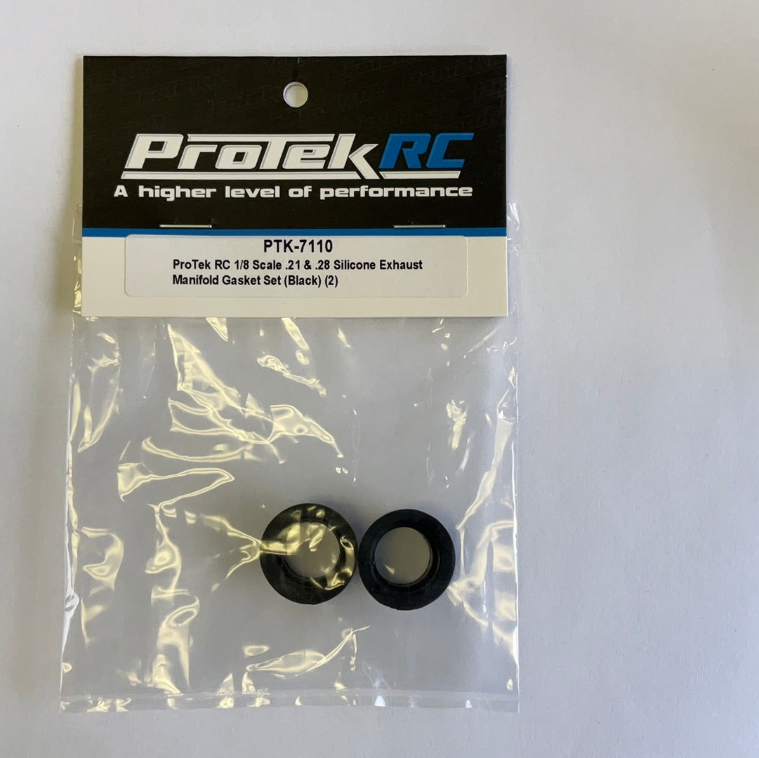 ProTek RC 1/8 Scale .21 &amp; .28 Silicone Exhaust Manifold Gasket Set (Black) (2)