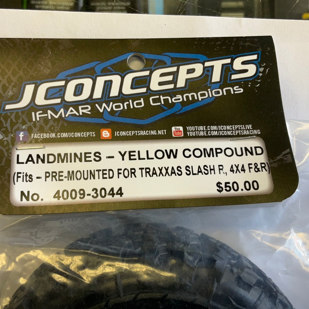 JConcepts Slash Pre-Mounted Landmines SC Tires w/Hazard Wheels (2) (Yellow) w/12mm Hex