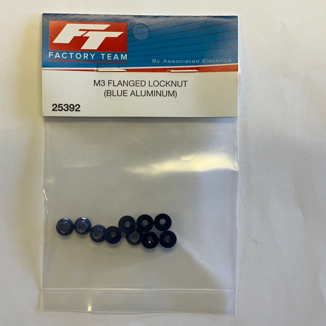 Team Associated Factory Team 3mm Aluminum Flanged Locknut (Blue) (10)