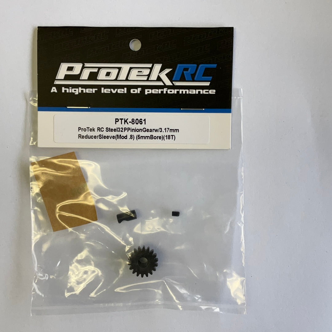 ProTek RC Steel 32P Pinion Gear w/3.17mm Reducer Sleeve (Mod .8) (5mm Bore) (18T)